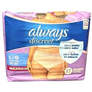 Always Discreet Incontinence Women’s Underwear Size Large 17 Count Maximum
